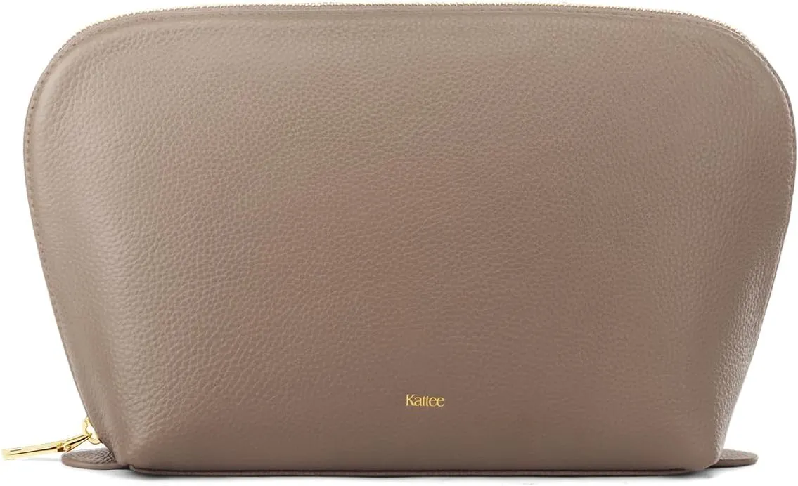 Kattee Leather Makeup Bag, Travel Cosmetic Bag Set, Toiletry Bag Organizer for Women, 1-PACK, Large, Khaki