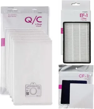 Kenmore Compatible Canister Vacuum Supply Kit. 6 Q/C Bags   1 EF-1 Filter   1 CF-1 filter. Compatible to 53292 53291 53295 86889 81002. Fits Progressive 25615 25813 27615 & Intuition 28014 29914