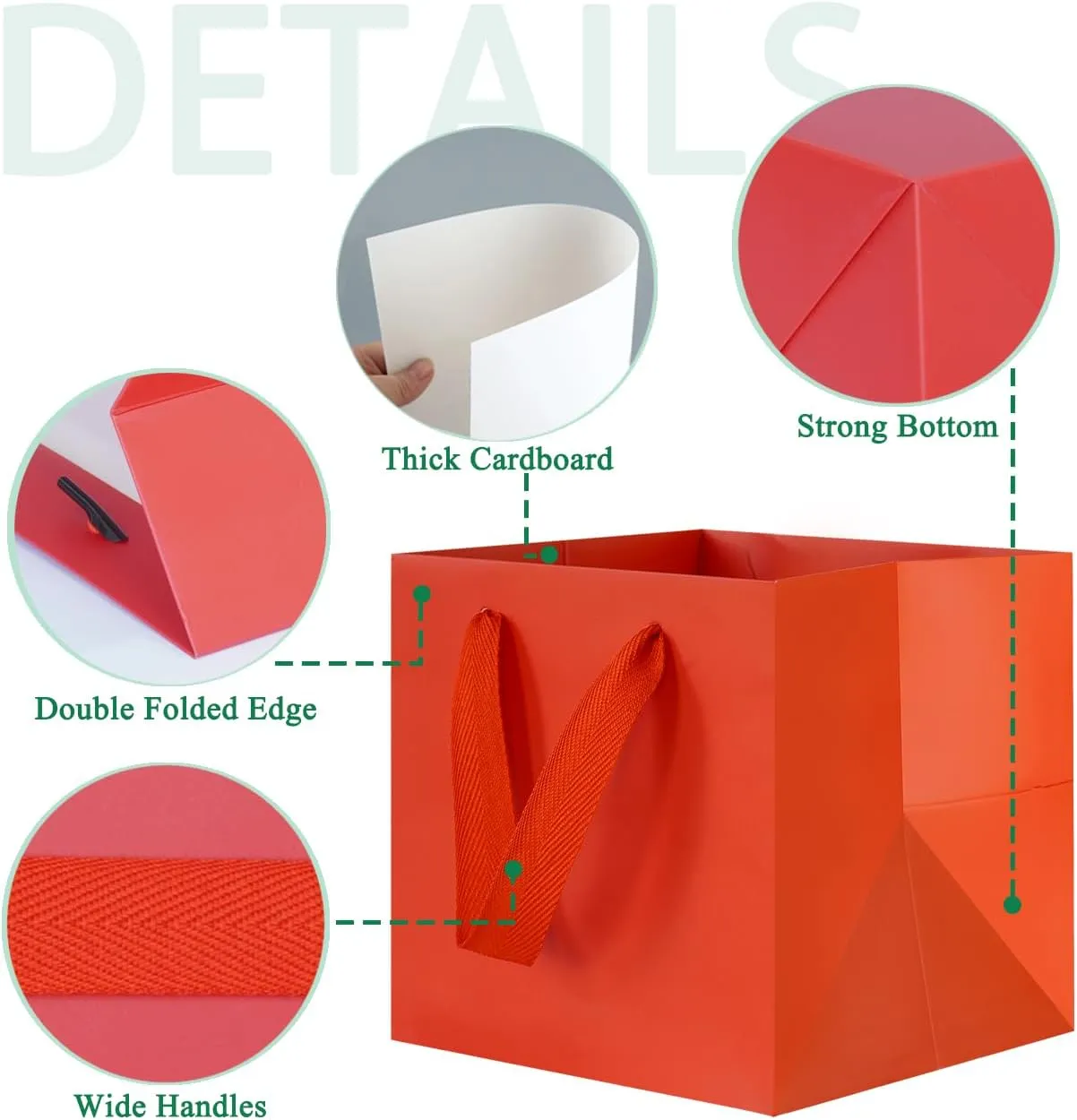 KEYYOOMY 20CT Red Paper Bags Square Gift Bags with Handles 6x6 in Small Square Bottom Kraft Paper Gift Bag Party Favor Bag for Wedding Birthday Christmas Cake Candles Small Business (6x6x6 in, Red)