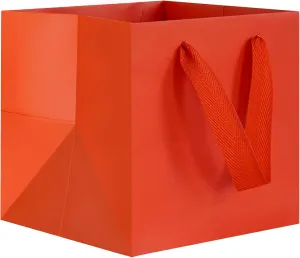 KEYYOOMY 20CT Red Paper Bags Square Gift Bags with Handles 6x6 in Small Square Bottom Kraft Paper Gift Bag Party Favor Bag for Wedding Birthday Christmas Cake Candles Small Business (6x6x6 in, Red)