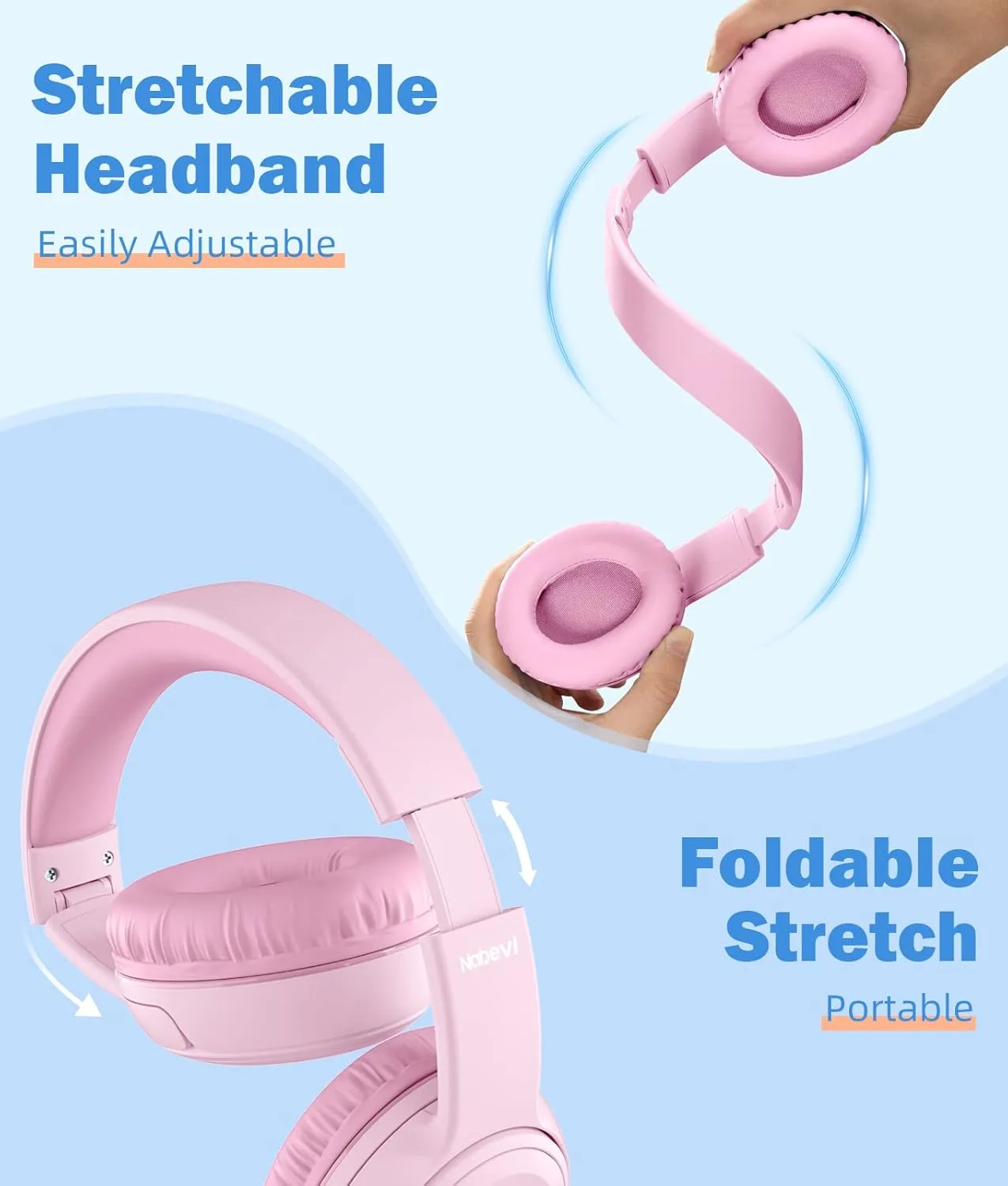Kids Headphones, Over-Ear Headphones Bluetooth Wireless Kids with Mic, 85/93dB Volume Limited, Stereo Sound, Wired Inline AUX Cord Headphones for Children Boy Girl Teens, Pink