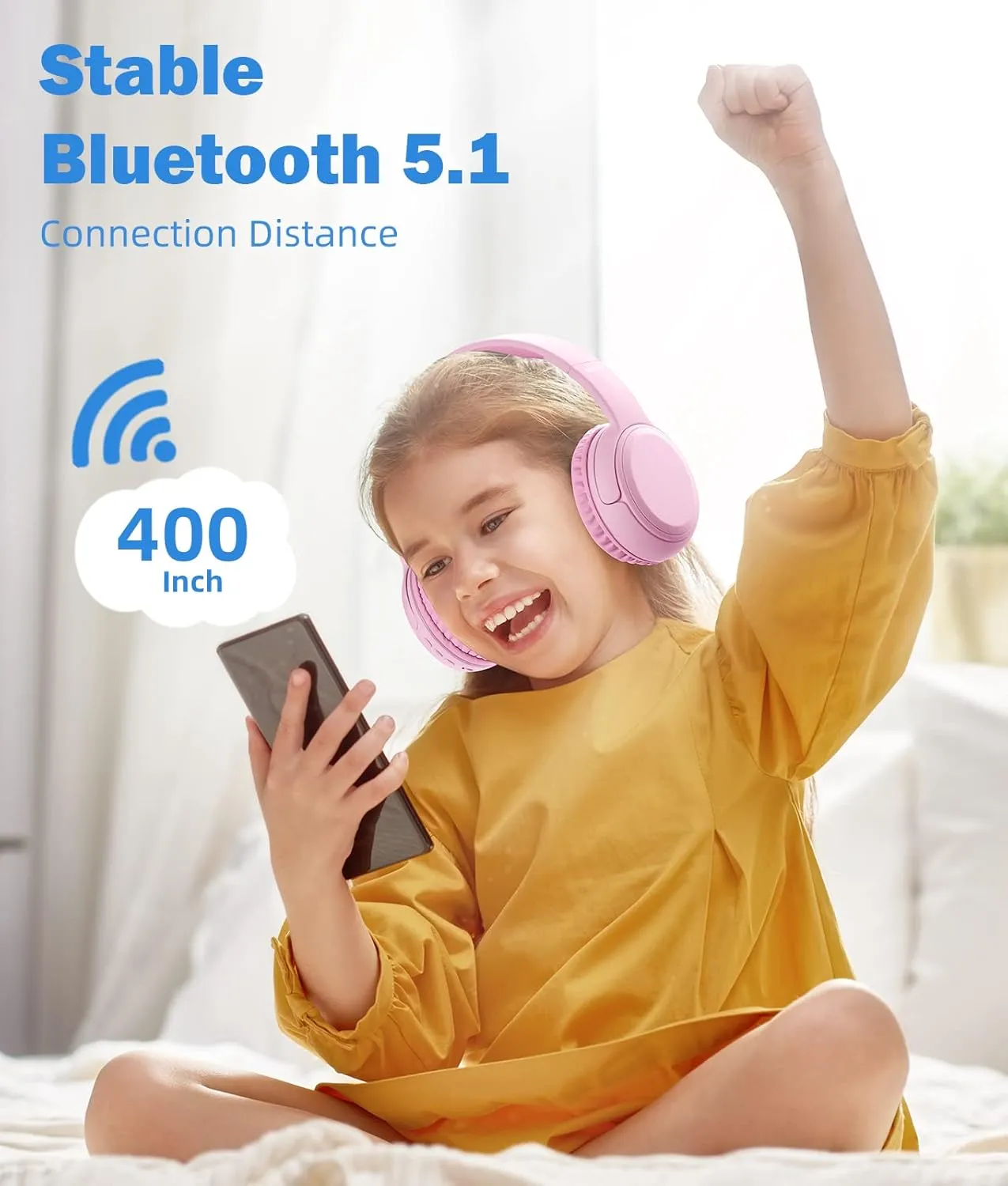 Kids Headphones, Over-Ear Headphones Bluetooth Wireless Kids with Mic, 85/93dB Volume Limited, Stereo Sound, Wired Inline AUX Cord Headphones for Children Boy Girl Teens, Pink