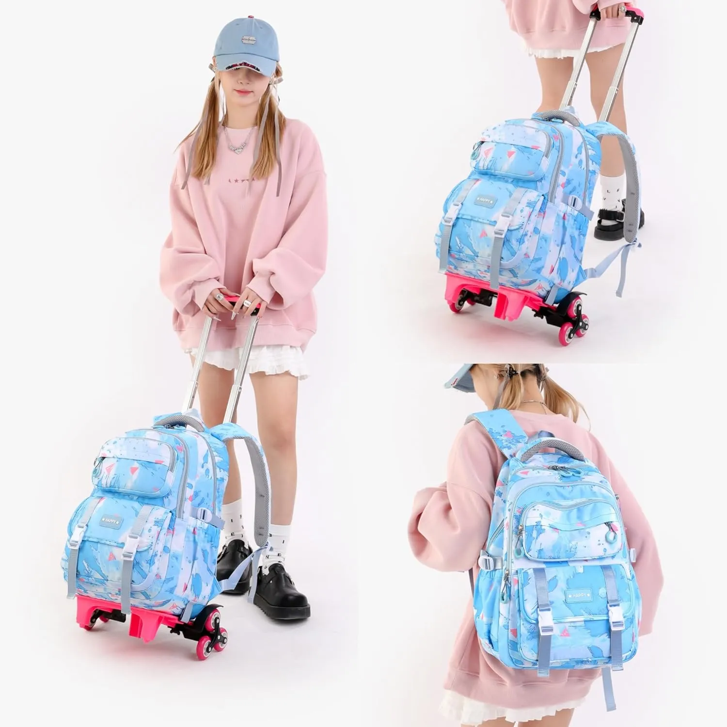 Kids Rolling Backpack for Girls School Backpack with Wheels for Boys Wheeled Bookbag Trolley Bag for Primary Student