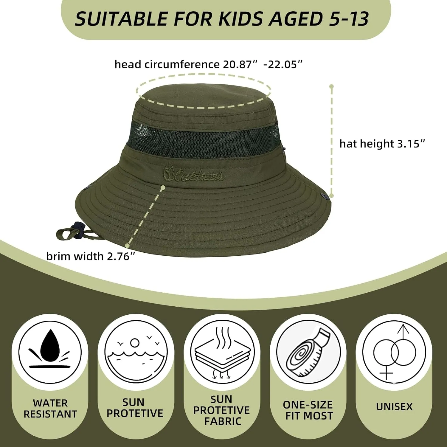 Kids UPF50  Sun Protection Bucket Hat - Adjustable 2.7" Brim Foldable Waterproof Design for Beach Hiking Fishing