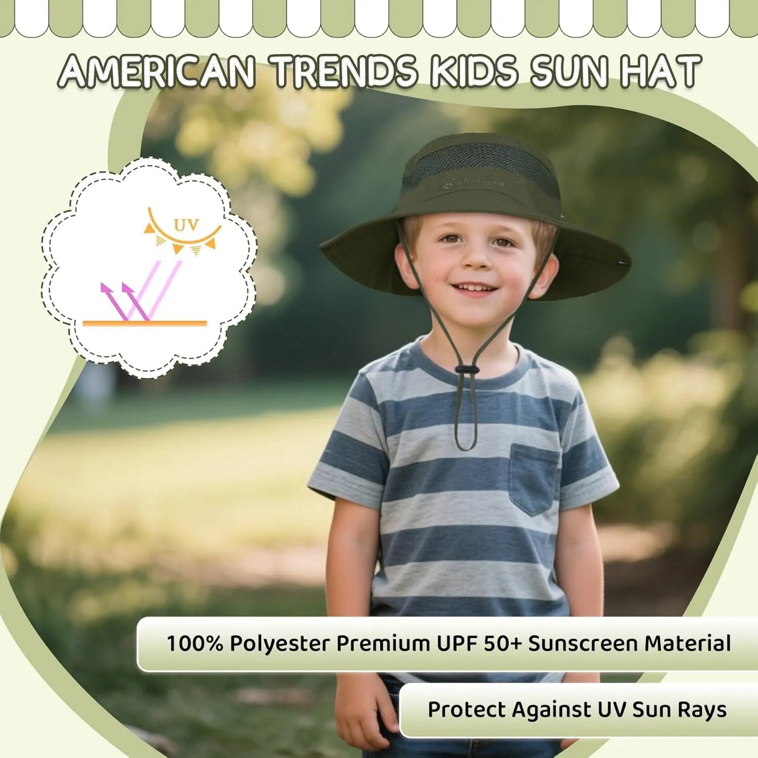 Kids UPF50  Sun Protection Bucket Hat - Adjustable 2.7" Brim Foldable Waterproof Design for Beach Hiking Fishing
