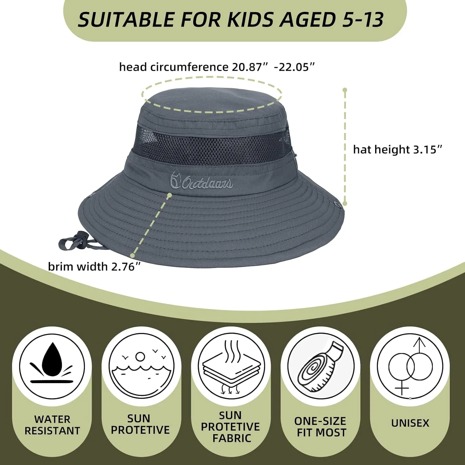 Kids UPF50  Sun Protection Bucket Hat - Adjustable 2.7" Brim Foldable Waterproof Design for Beach Hiking Fishing