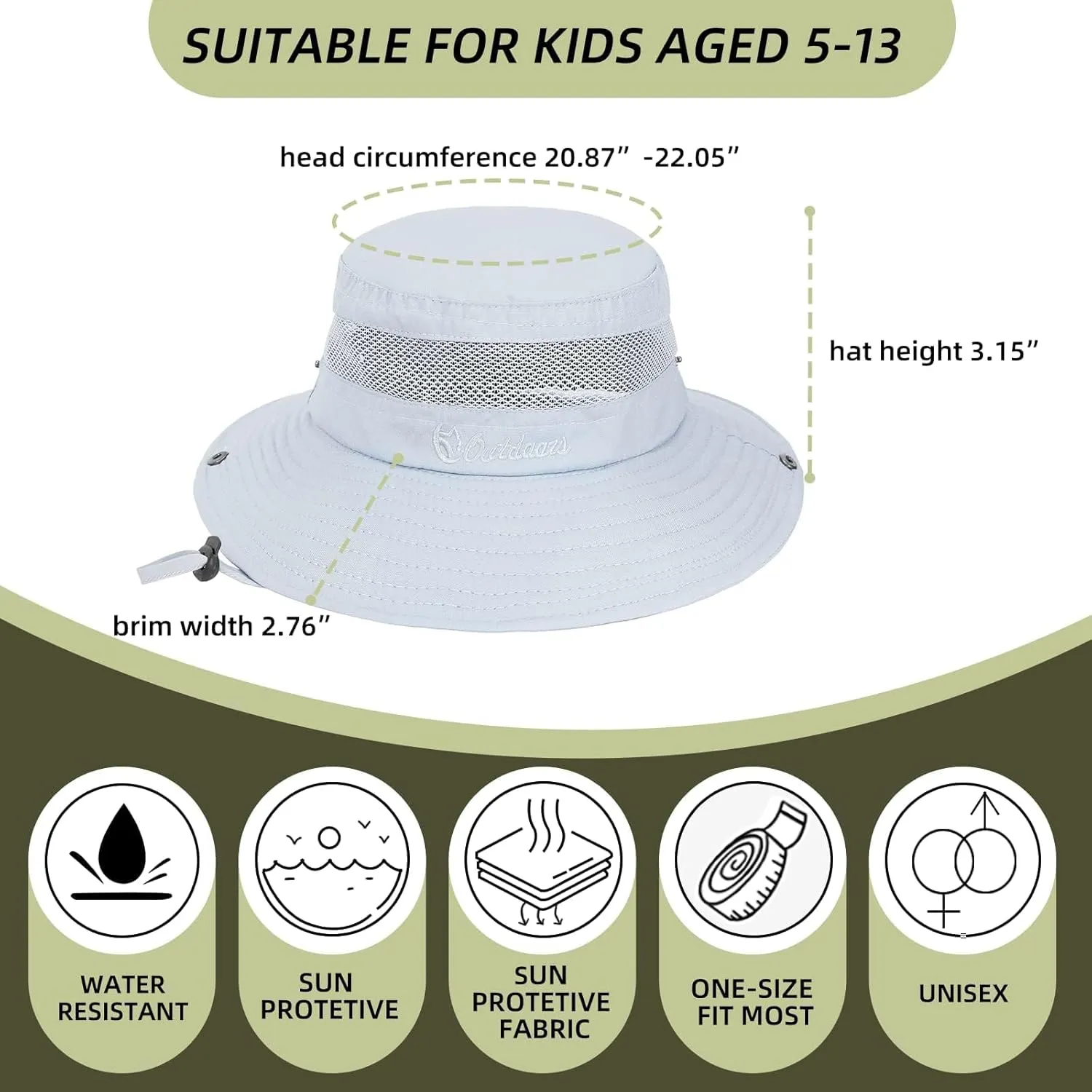 Kids UPF50  Sun Protection Bucket Hat - Adjustable 2.7" Brim Foldable Waterproof Design for Beach Hiking Fishing