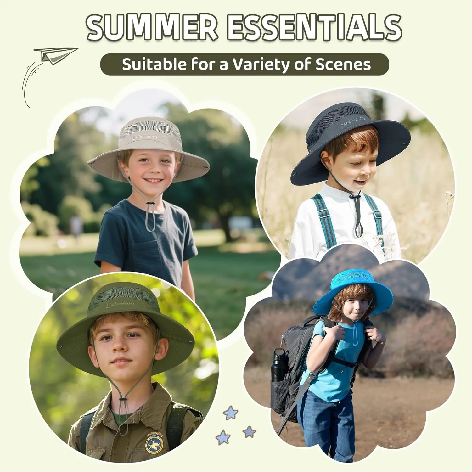 Kids UPF50  Sun Protection Bucket Hat - Adjustable 2.7" Brim Foldable Waterproof Design for Beach Hiking Fishing
