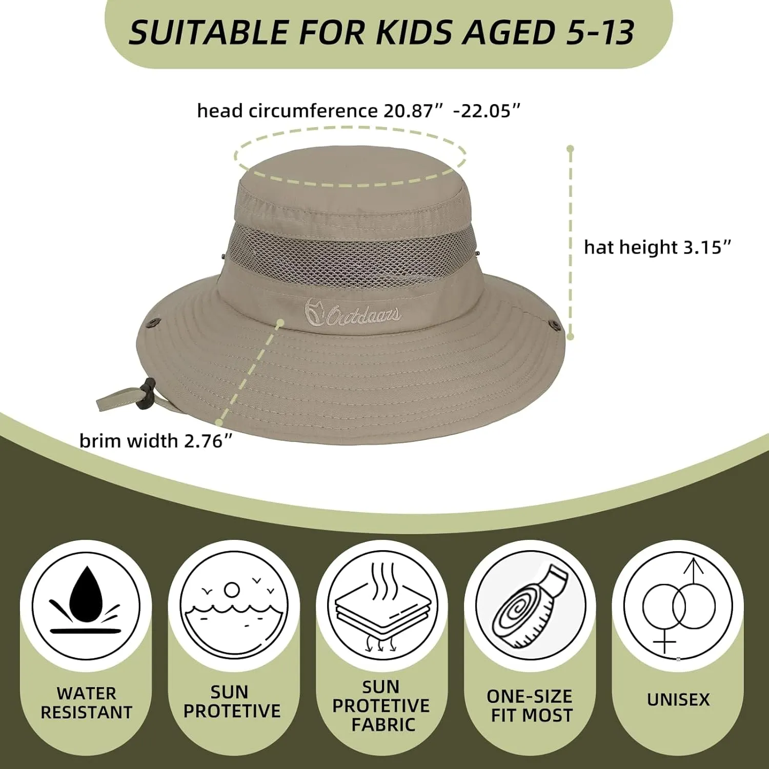 Kids UPF50  Sun Protection Bucket Hat - Adjustable 2.7" Brim Foldable Waterproof Design for Beach Hiking Fishing