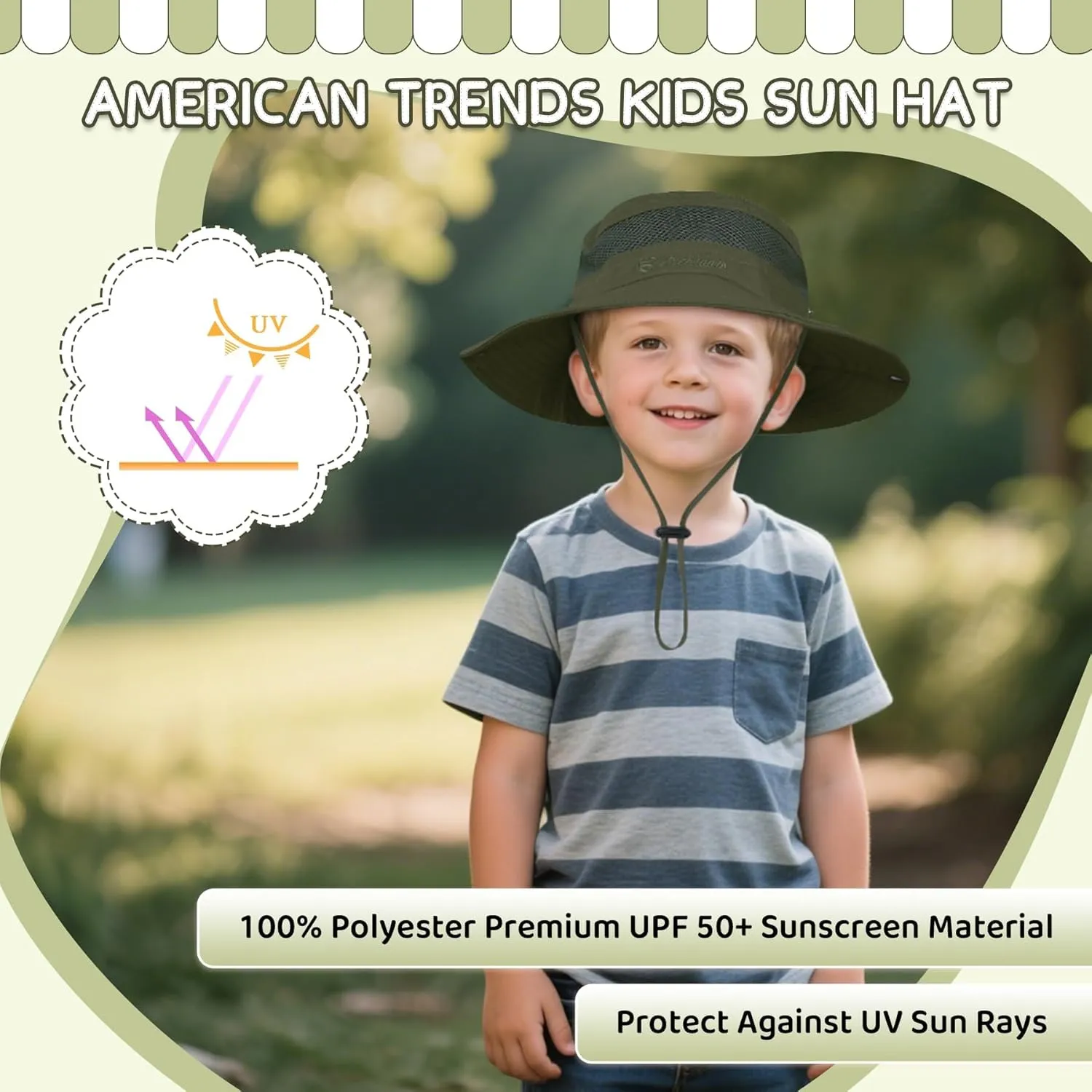 Kids UPF50  Sun Protection Bucket Hat - Adjustable 2.7" Brim Foldable Waterproof Design for Beach Hiking Fishing