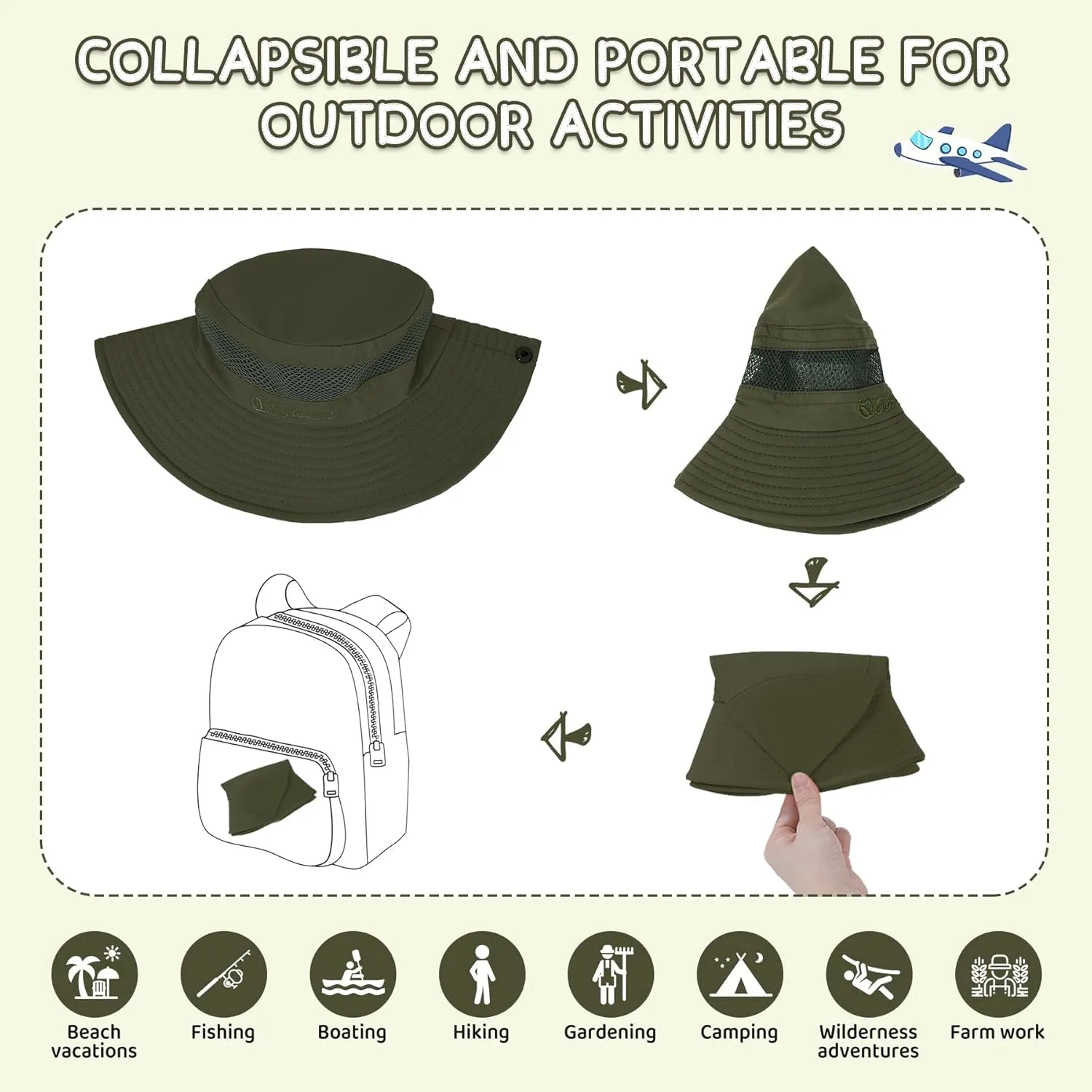 Kids UPF50  Sun Protection Bucket Hat - Adjustable 2.7" Brim Foldable Waterproof Design for Beach Hiking Fishing