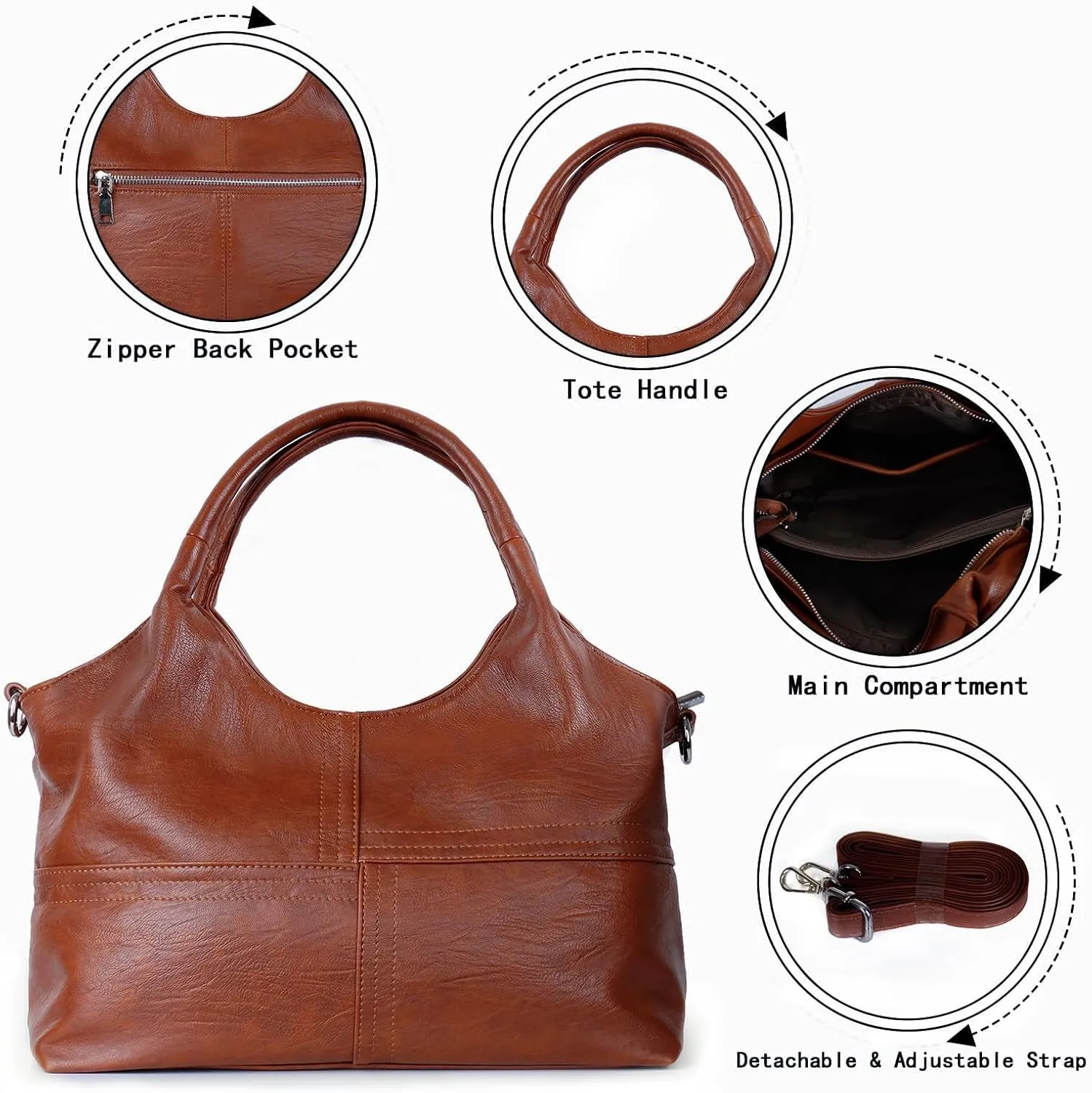 KOGTLA Vegan Leather Purses for Women with Detachable Satchel Strap, Ladies Handbags, Tote Hobo Bags with Top Handle