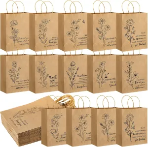 Kolldenn 50 Pcs Thank You Gifts Bags Employee Appreciation Pape Bags Bulk 8.27x4.33x10.63 '' for Teachers Administrative Professionals Day Volunteer Week Nurse CNA Week Inspirational Gift(Brown)