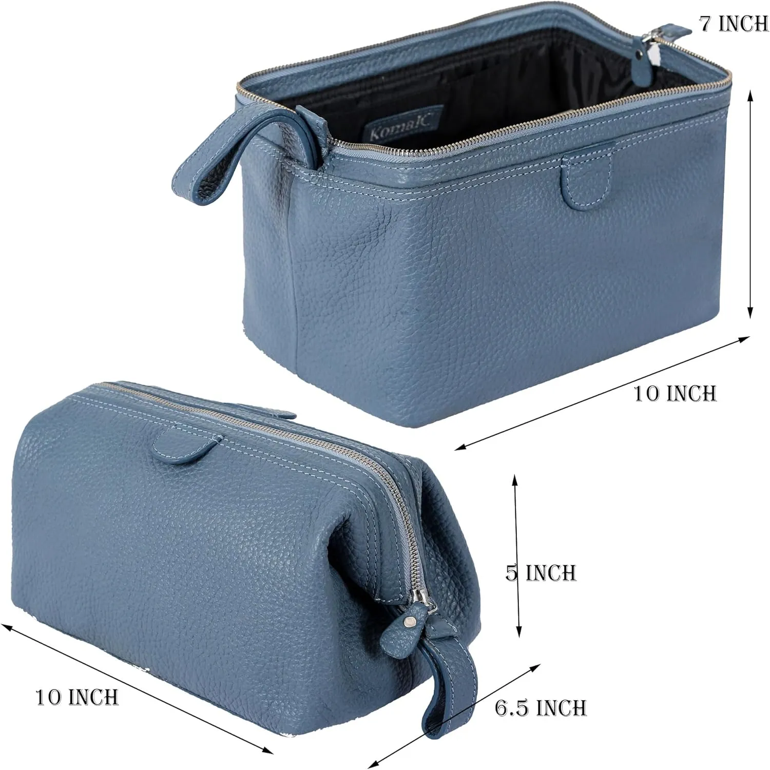KomalC Premium Buffalo Leather Unisex Toiletry Bag Travel Dopp Kit