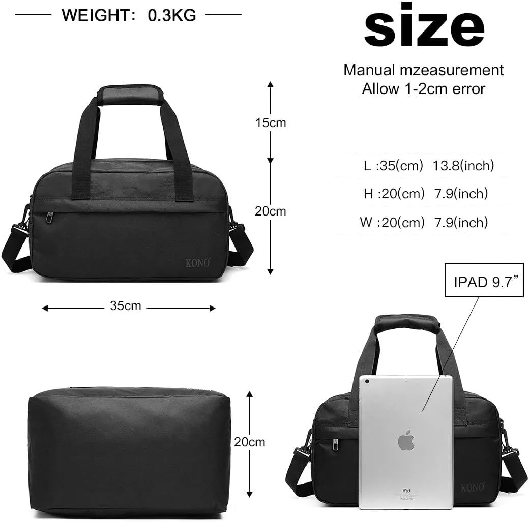 Kono Travel Duffels Bag, Cabin Luggage Under Seat Flight Carry-on Bag Unisex Sports Holdall (Black, 14L)