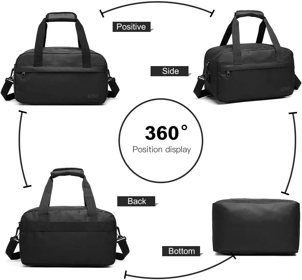 Kono Travel Duffels Bag, Cabin Luggage Under Seat Flight Carry-on Bag Unisex Sports Holdall (Black, 14L)