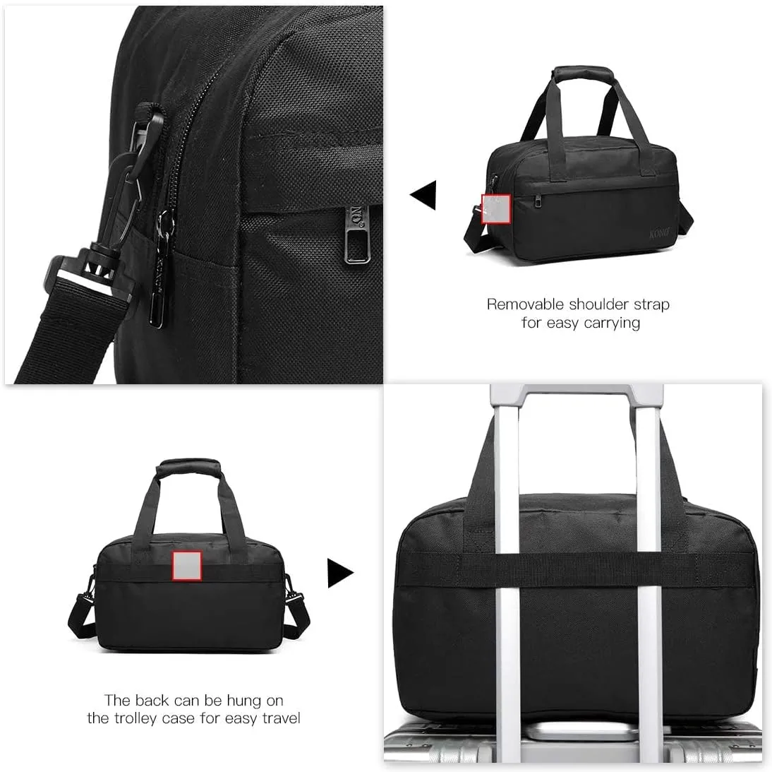 Kono Travel Duffels Bag, Cabin Luggage Under Seat Flight Carry-on Bag Unisex Sports Holdall (Black, 14L)