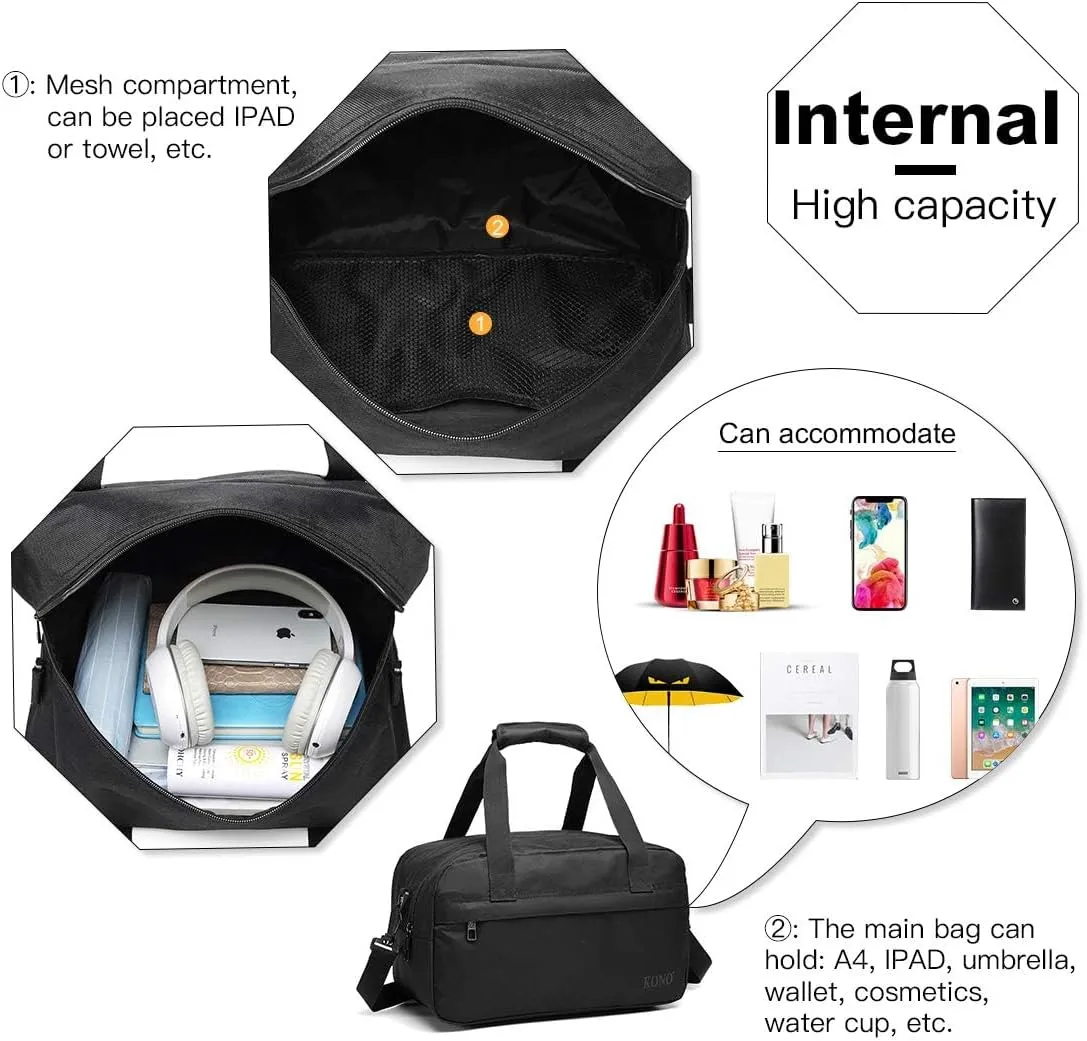 Kono Travel Duffels Bag, Cabin Luggage Under Seat Flight Carry-on Bag Unisex Sports Holdall (Black, 14L)