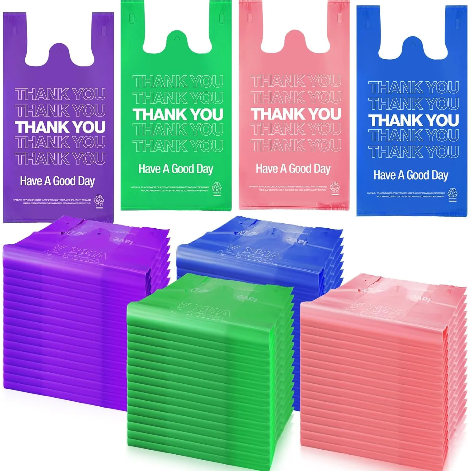 Kosiz 400 Pcs Thank You T Shirt Bags Bulk with Handles, Plastic Grocery Shopping Bags for Business 11 x 6 x 21 inch(Multi Colors)