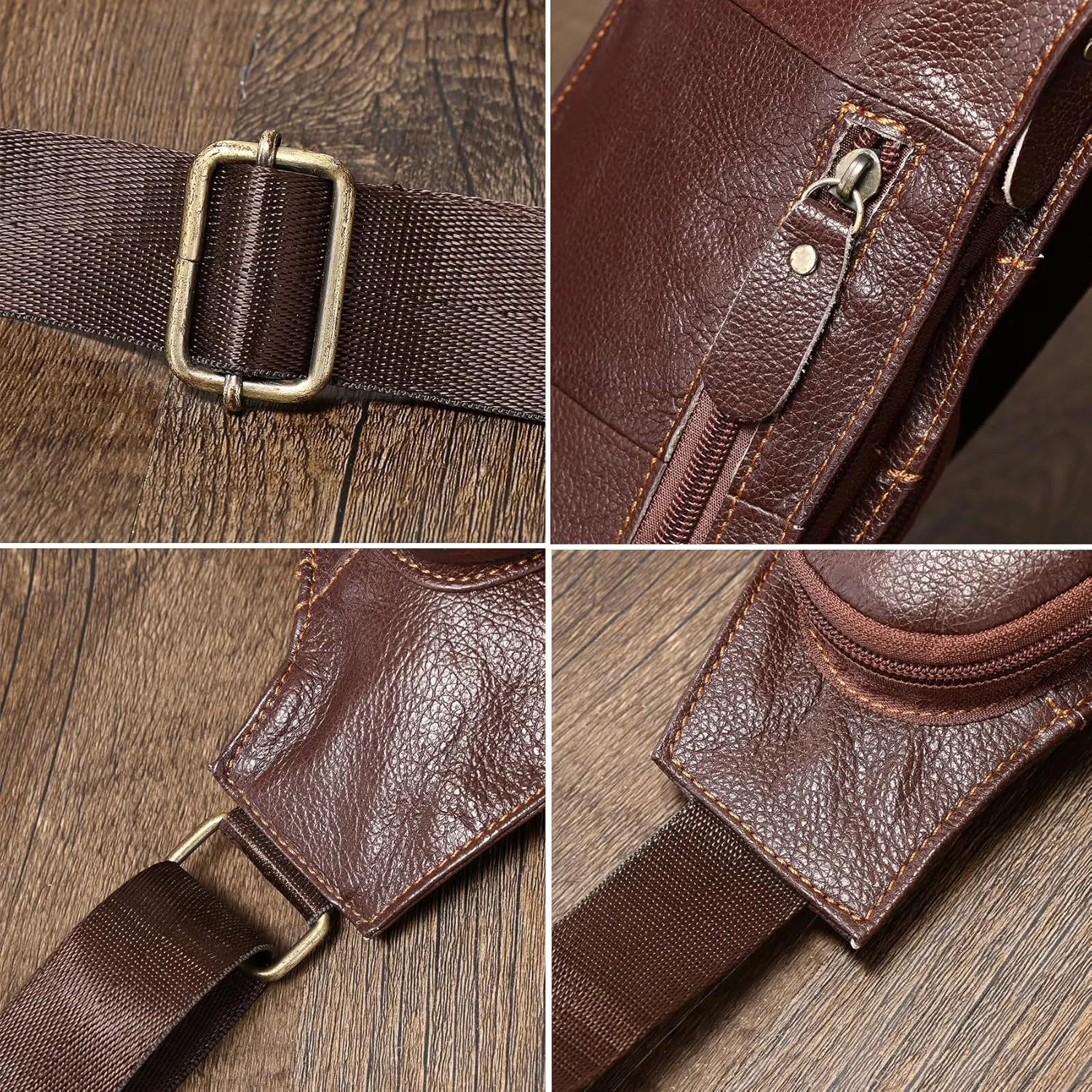 KPYWZER Vintage Leather Sling Bag Backpack for Men Crossbody Shoulder Chest DayPack Backpacks