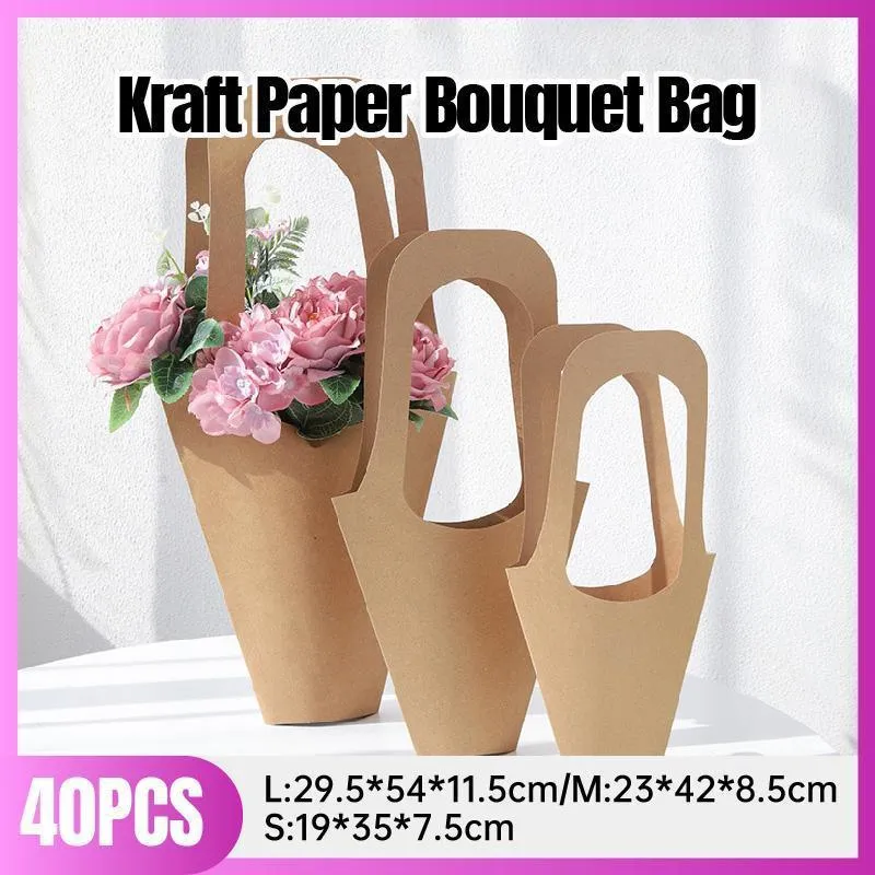 Kraft Paper Bouquet Bags 40 Pack Versatile Sizes