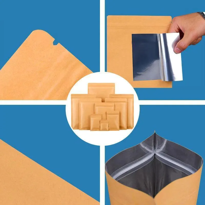 Kraft Paper Self-Sealing Tear Notch Bags 250PCS 6Sizes