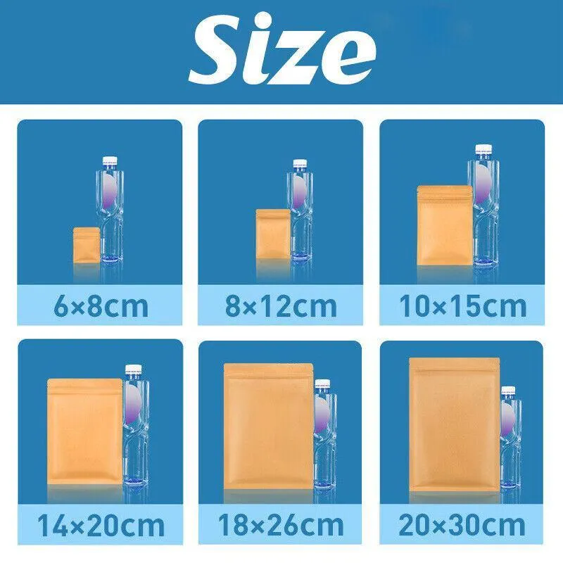 Kraft Paper Self-Sealing Tear Notch Bags 250PCS 6Sizes