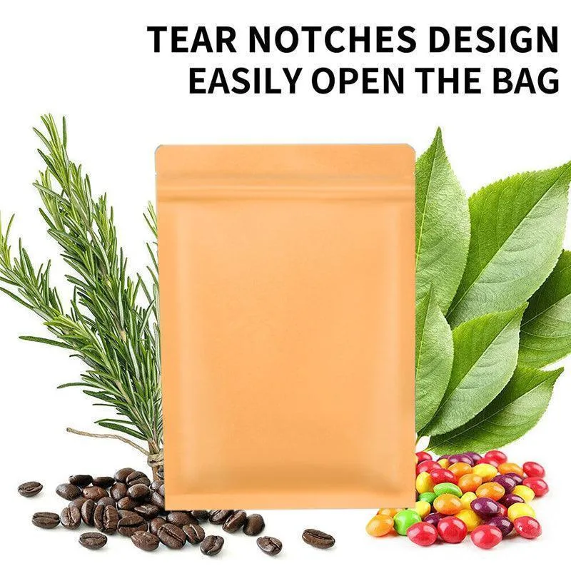 Kraft Paper Self-Sealing Tear Notch Bags 250PCS 6Sizes