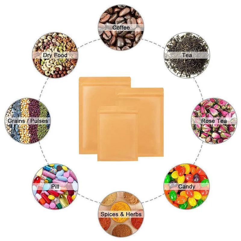 Kraft Paper Self-Sealing Tear Notch Bags 250PCS 6Sizes