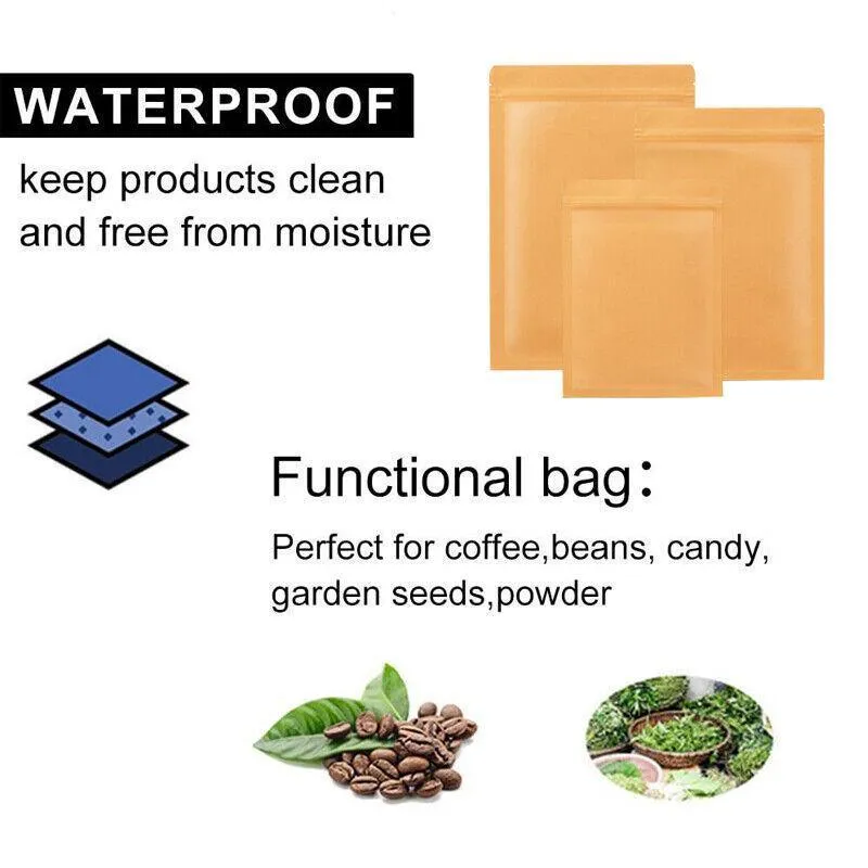 Kraft Paper Self-Sealing Tear Notch Bags 250PCS 6Sizes