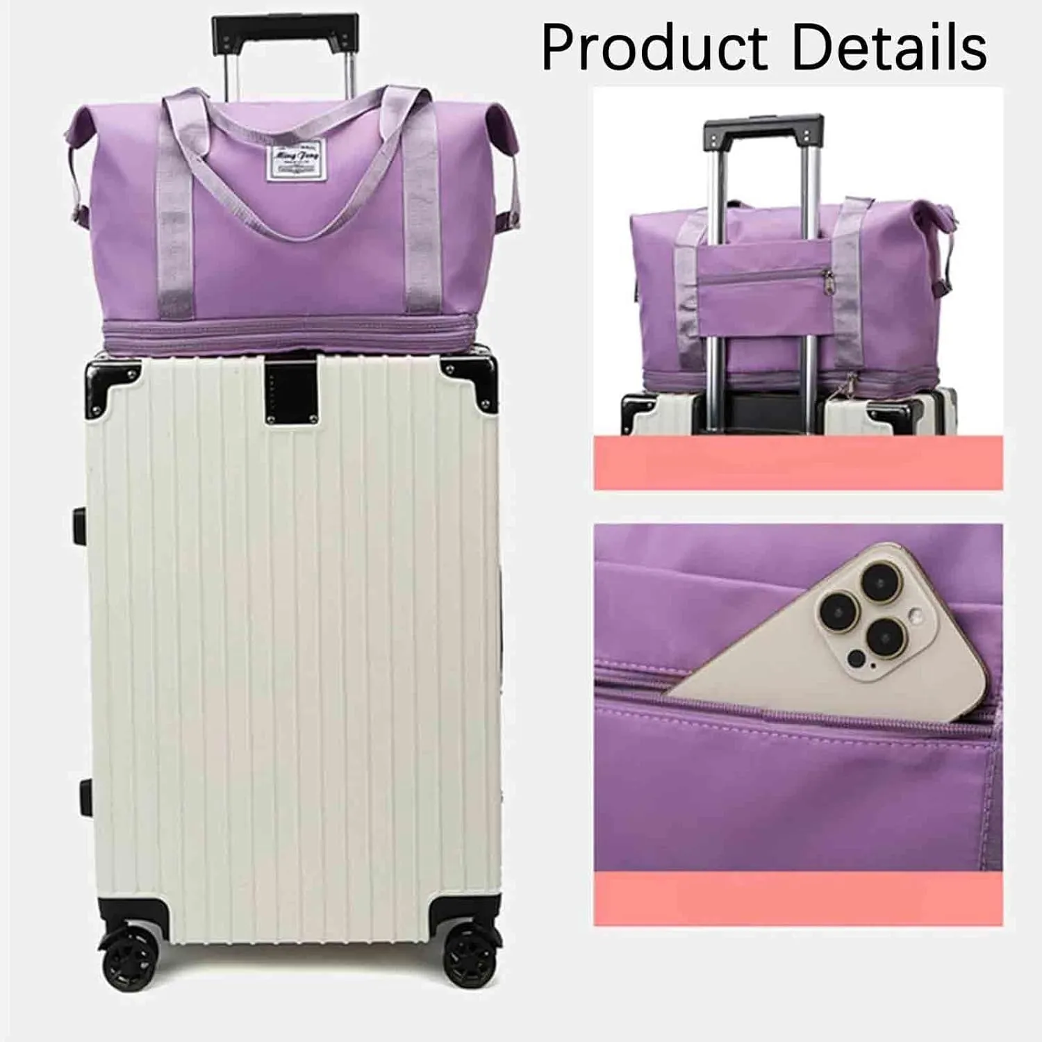 Kulken Travel Bag with Wheels, 2025 New Sparkhomez Large Capacity Travel Bag - Universal Wheel Removable Expandable (A, Pink)