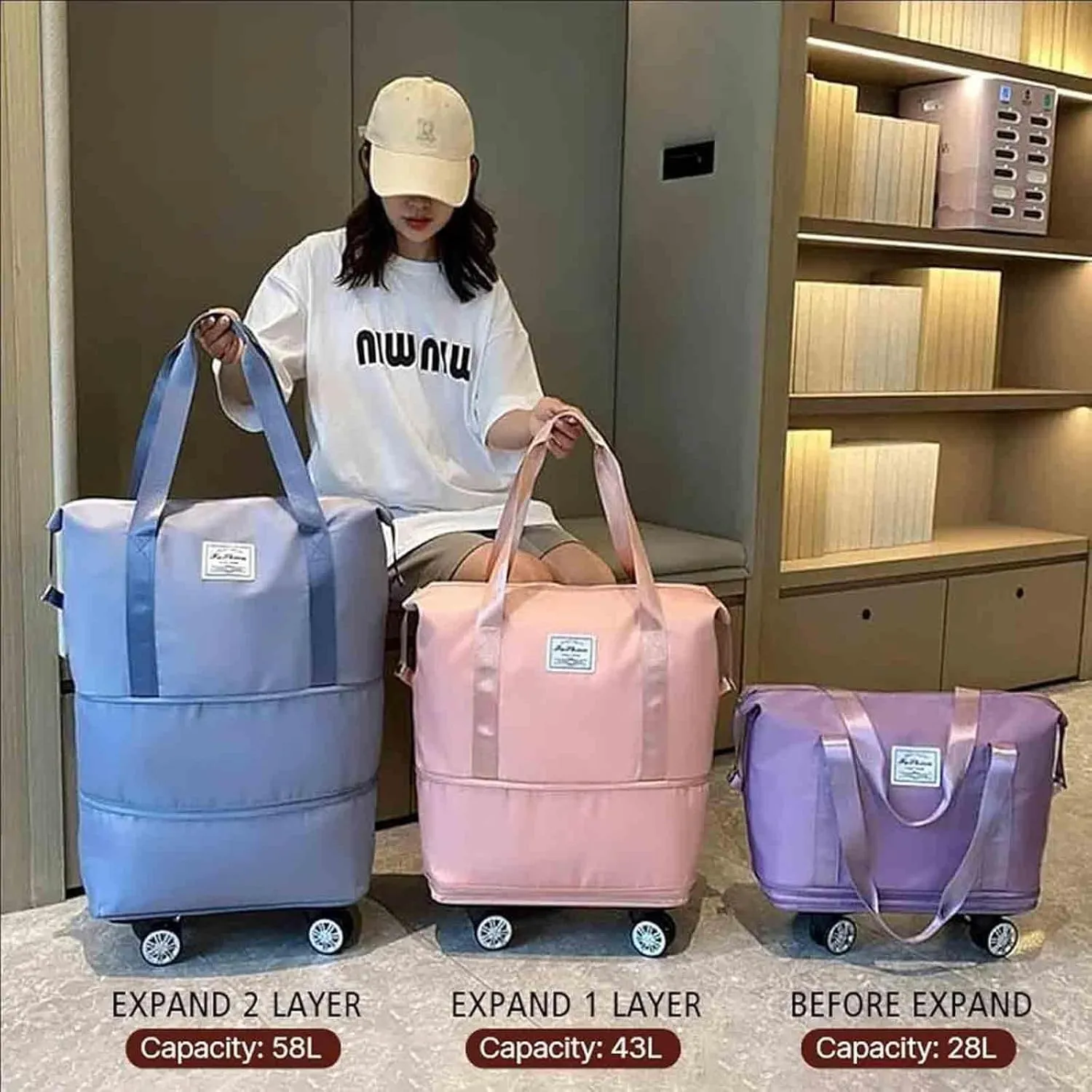 Kulken Travel Bag with Wheels, 2025 New Sparkhomez Large Capacity Travel Bag - Universal Wheel Removable Expandable (A, Pink)