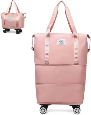 Kulken Travel Bag with Wheels, 2025 New Sparkhomez Large Capacity Travel Bag - Universal Wheel Removable Expandable (A, Pink)