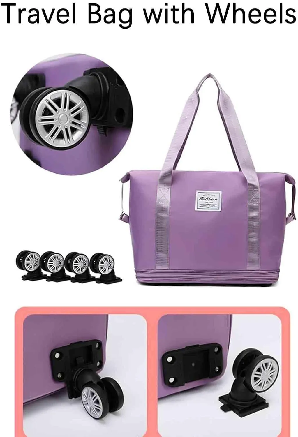 Kulken Travel Bag with Wheels, 2025 New Sparkhomez Large Capacity Travel Bag - Universal Wheel Removable Expandable (A, Pink)