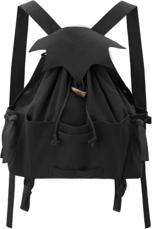 KUOIN Medieval Drawstring Backpack, Vinatge Renaissance Bag LARP Camping Accessories (Black)