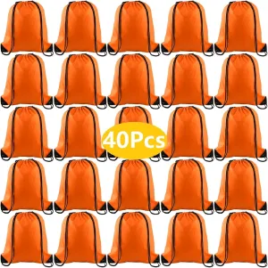 KUUQA 40Pcs Drawstring Backpack Bags Bulk Orange Drawstring Bag Foldable Gym Bag Sport Cinch Sack String Backpack Storage Bags for Women Men Shopping Gym Travel Sports