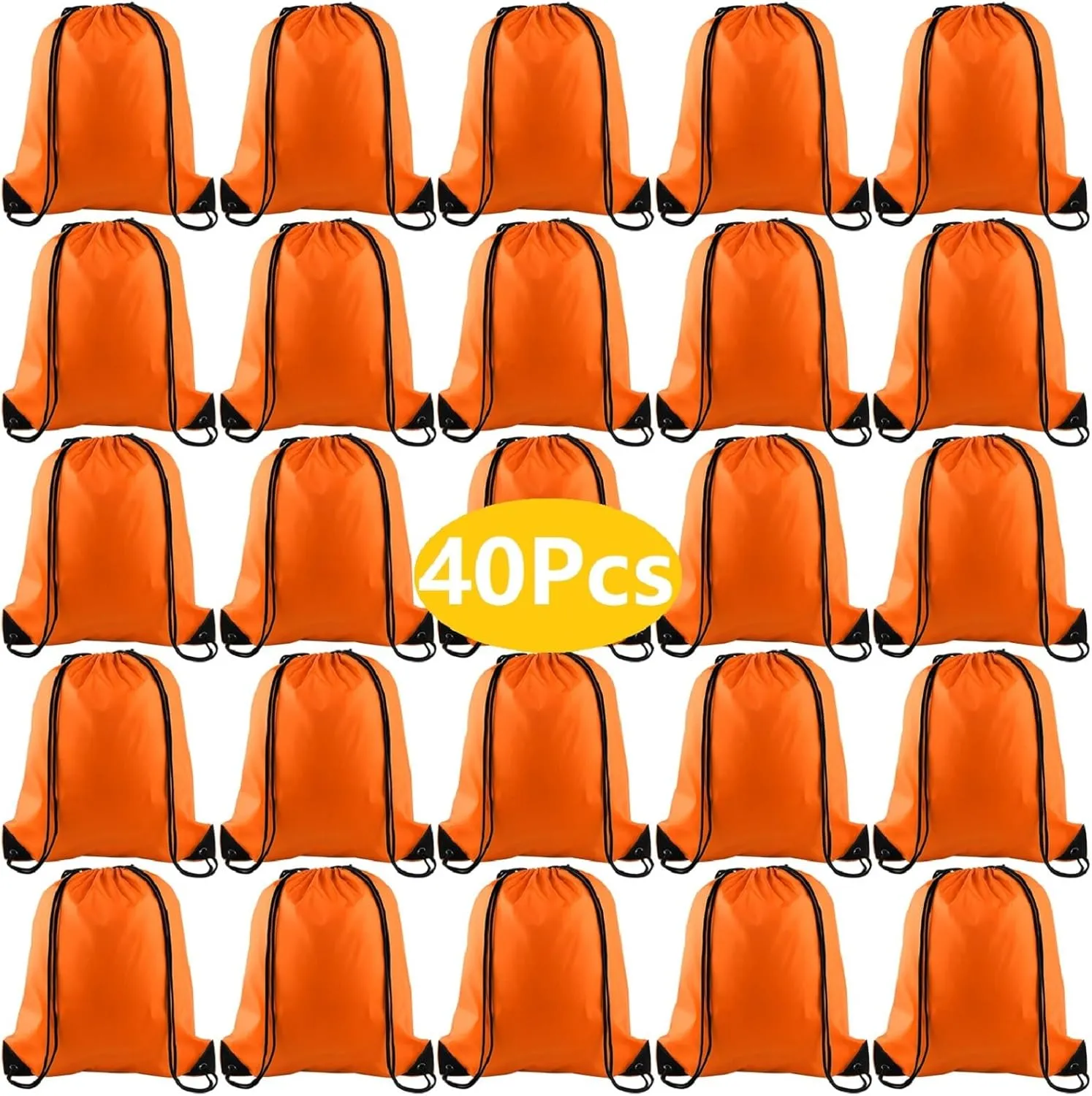 KUUQA 40Pcs Drawstring Backpack Bags Bulk Orange Drawstring Bag Foldable Gym Bag Sport Cinch Sack String Backpack Storage Bags for Women Men Shopping Gym Travel Sports