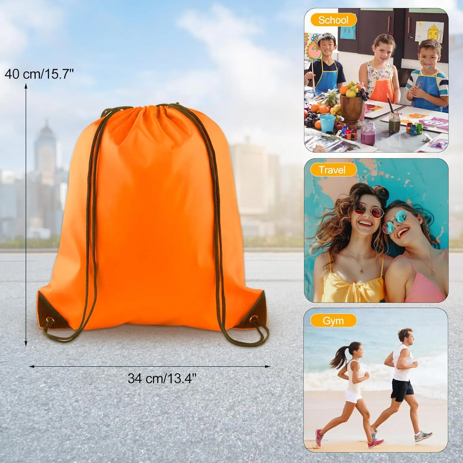 KUUQA 40Pcs Drawstring Backpack Bags Bulk Orange Drawstring Bag Foldable Gym Bag Sport Cinch Sack String Backpack Storage Bags for Women Men Shopping Gym Travel Sports