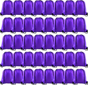 KUUQA 60Pcs Purple Drawstring Backpack Bag Bulk Drawstring Bags String Bags Storage Bags Gym Backpack for Sport Gym Traveling