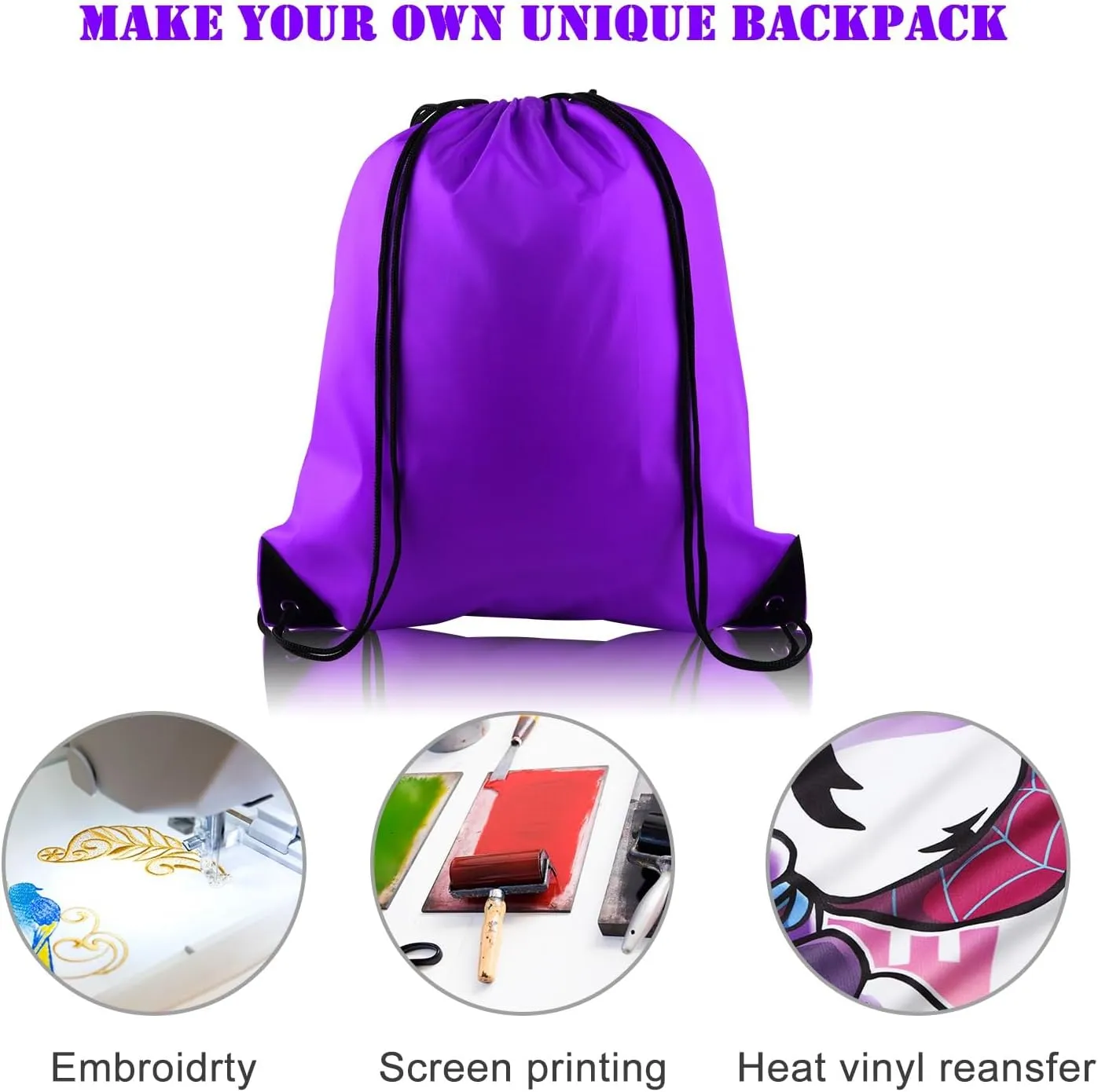 KUUQA 60Pcs Purple Drawstring Backpack Bag Bulk Drawstring Bags String Bags Storage Bags Gym Backpack for Sport Gym Traveling