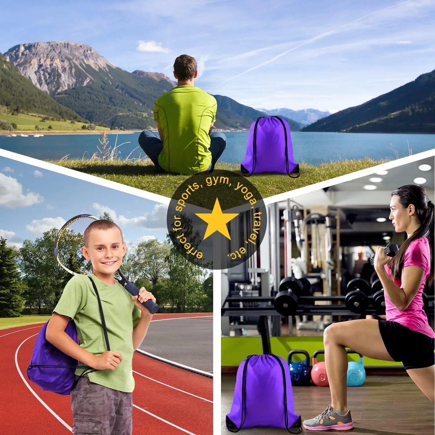 KUUQA 60Pcs Purple Drawstring Backpack Bag Bulk Drawstring Bags String Bags Storage Bags Gym Backpack for Sport Gym Traveling