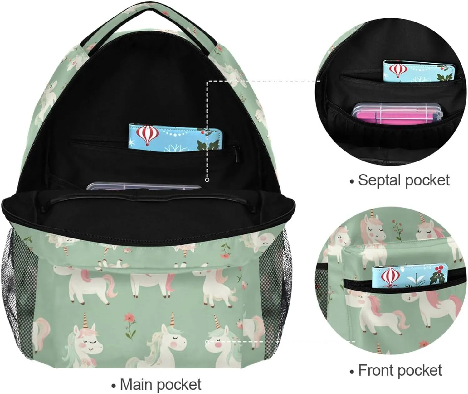 Laptop Backpack for Unisex Adult Fashion Stylish Travel Bags with Chest Strap for Business Work College Travel Trip Cartoon Cute Unicorns Sage Green