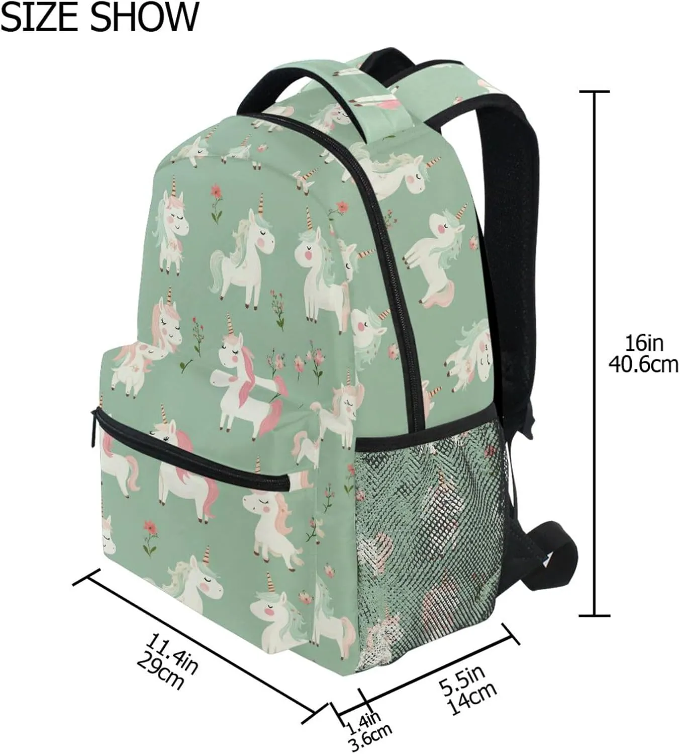Laptop Backpack for Unisex Adult Fashion Stylish Travel Bags with Chest Strap for Business Work College Travel Trip Cartoon Cute Unicorns Sage Green
