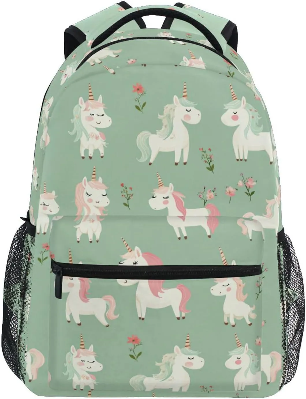 Laptop Backpack for Unisex Adult Fashion Stylish Travel Bags with Chest Strap for Business Work College Travel Trip Cartoon Cute Unicorns Sage Green