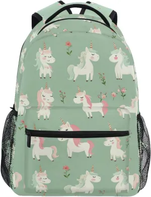 Laptop Backpack for Unisex Adult Fashion Stylish Travel Bags with Chest Strap for Business Work College Travel Trip Cartoon Cute Unicorns Sage Green