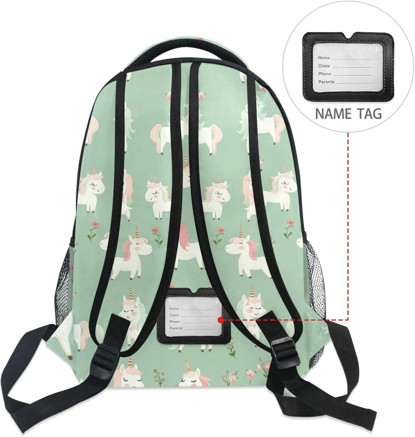 Laptop Backpack for Unisex Adult Fashion Stylish Travel Bags with Chest Strap for Business Work College Travel Trip Cartoon Cute Unicorns Sage Green