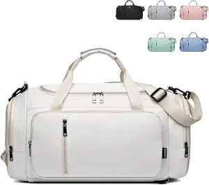 Large Capacity Duffel with Triple Carry Options, Dry & Wet Separation,Duffels for Sports & Fitness (White)