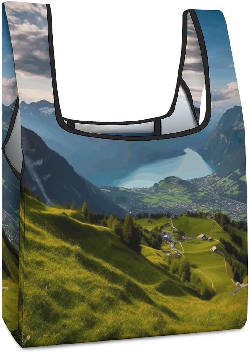 Large Capacity Shopping Bag,Switzerland Alps Printed Reusable Shopping Bag Portable Tote Bag Foldable Shopping Bag for Groceries, Supermarket, Gifts, And More