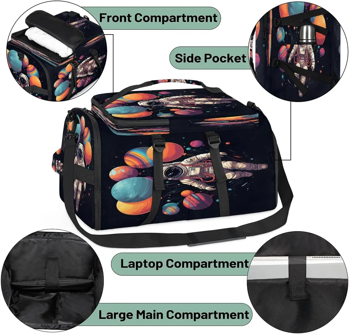 Large Carry on Backpack for Women Men Multi-function Gym Duffle Bag Astronaut Print Backpack Polyester Waterproof Duffel Bags