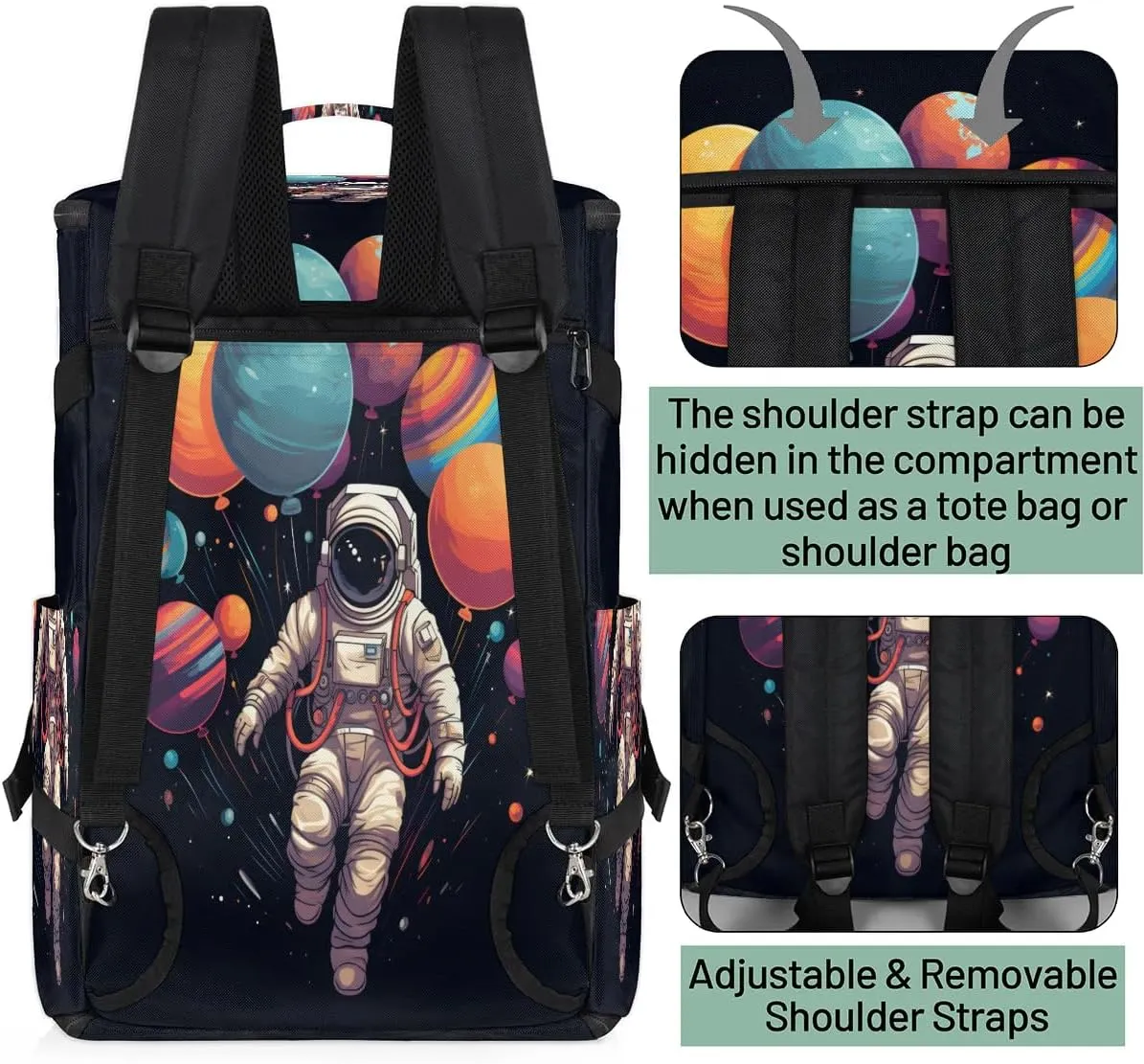 Large Carry on Backpack for Women Men Multi-function Gym Duffle Bag Astronaut Print Backpack Polyester Waterproof Duffel Bags